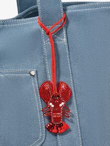 Red Lobster Beaded Sequins Pendant Handmade Keychain Bag Charm - Multicolor - View 2