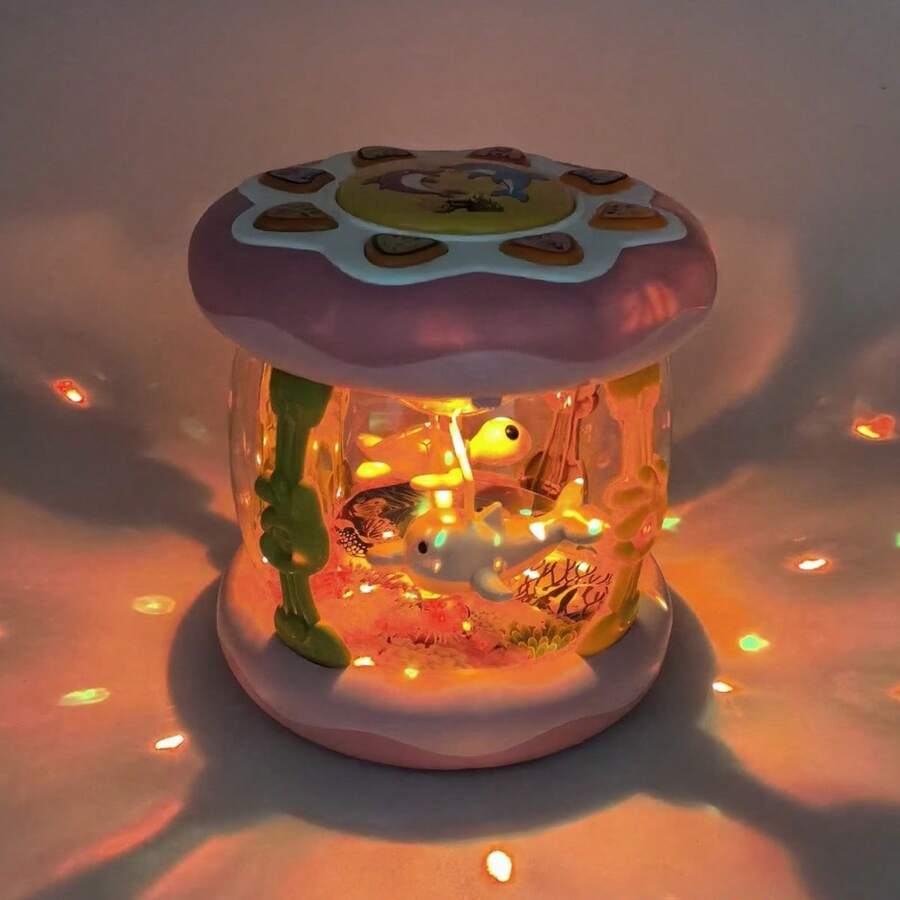 婴儿音乐拍手鼓，声光玩具鼓，旋转木马投影夜灯，适合1岁以上幼儿的音乐启蒙玩具，早教礼物 - 彩色 - 查看 1