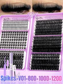 584PCS D-Curl Fairy Lash Clusters, 0.35–0.63inch Fluffy Thick Individual Lashes, 0.07mm Faux Mink DIY Cluster Lashes, Includes Glue, Tweezers & Brush, Perfect For Daily Makeup, Party, Wedding, Halloween, Christmas, Valentine's Day - 紫色 - 查看 12