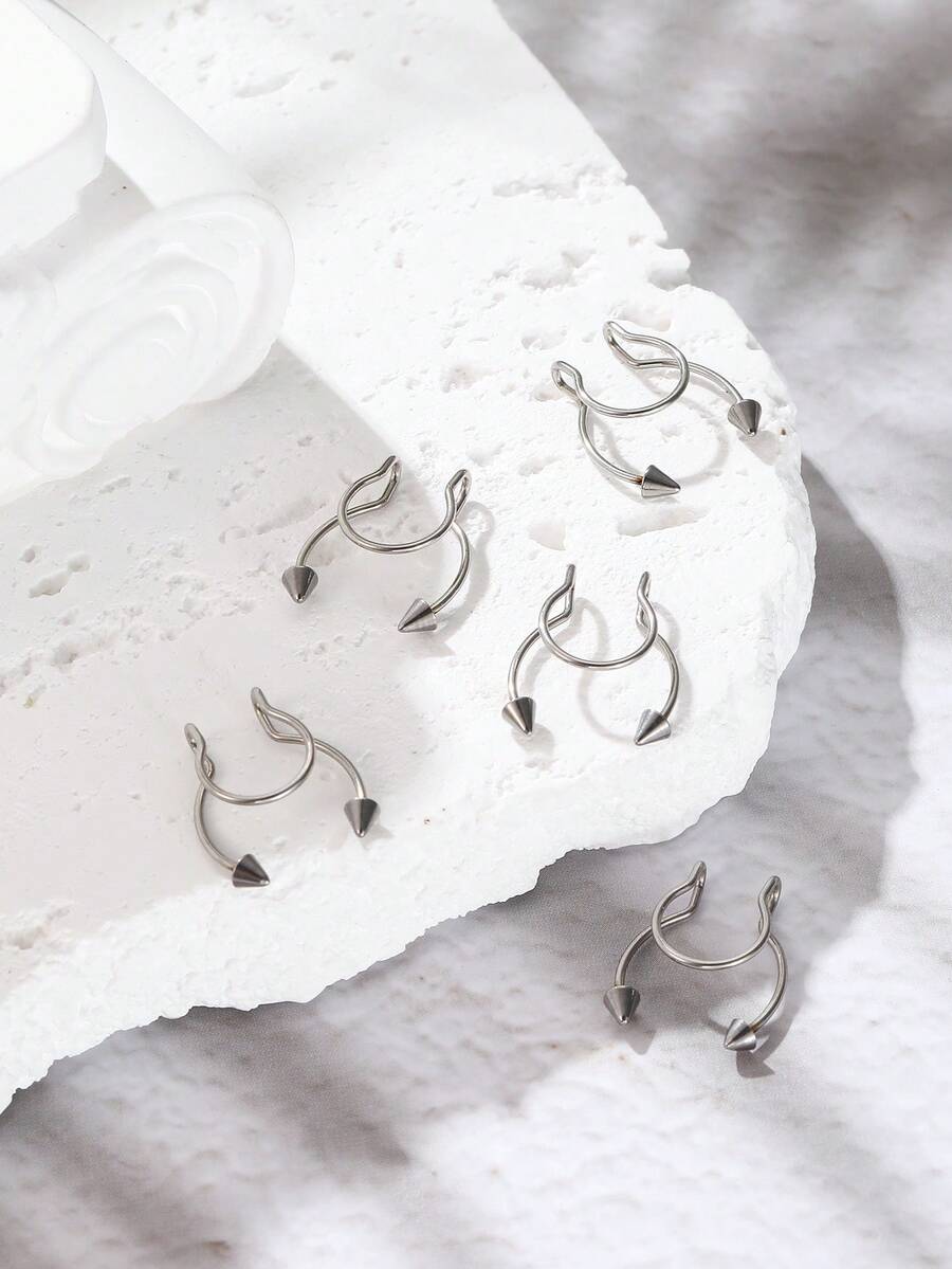 5pcs Fashionable Multi-Color Stainless Steel Nose Clip Fake Piercing Body Jewelry - silver - View 1