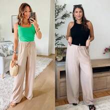 High Waisted Wide Leg Linen Pants For Women 2026 French Style Retro Button Up Casual Trousers Summer Vacation - 卡其色 - 查看 4