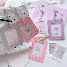Y2K Star Embossed Photocard Holder, Cute PU Leather 3-Inch Idol Photo Card Case With Keychain, Kawaii ID Badge Protector For Backpack Charm & School - Rectangle - View 5