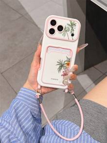 1 chiếc ốp lưng điện thoại TPU chống sốc, họa tiết cây dừa mùa hè tối giản, rùa biển hồng và hoa, kèm dây đeo đựng thẻ thời trang, thích hợp làm quà tặng ngày lễ. Tương thích với Apple 11/12/13/14/14Plus/15/15Plus/16/16Plus/17/17Pro - Nhiều màu - Xem 1