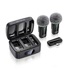 HITOZON Microfono senza fili da bavero con custodia di ricarica, 2 microfoni, cancellazione del rumore, indicatore LED della batteria, microfono plug-and-play per iPhone, Android, creatori di contenuti, streaming e registrazione video - Visualizzare 9