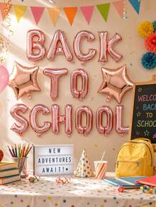 14件 16吋 BACK TO SCHOOL 字母氣球橫幅，18吋 銀色、玫瑰金、藍色、粉色、黑色、紫色、金色星星鋁箔氣球，適用於返校派對、開學第一天、教室裝飾 - 彩色 - 查看 4