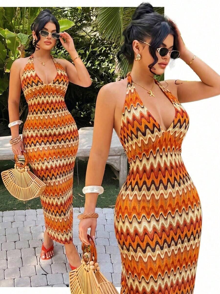 Vestido a rayas de colores, casual para playa/resort, uso en bar y discoteca, tallas grandes - Multicolor 4 - Ver 1