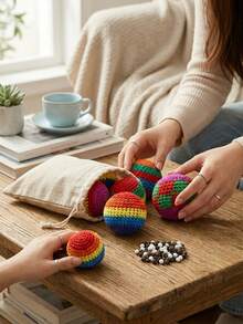 12/6/3/1pcs Handmade Crochet Haki Ball, 5.5cm Colorful Knitted Footbag, Durable Soft Kick Ball, Suitable For Juggling, Outdoor Games, Classroom Activities, Stress Relief, Family Gatherings, Party Gifts, Holiday Gifts And Carnival Games, Soft Squeeze Ball - Regular Model - View 12