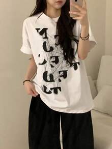 Women's Summer Fashion Short-Sleeved T-Shirt, Versatile Loose-Fitting Round Neck Top - White - View 3