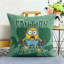 Miniso Minions "Caution Content Creator" Throw Pillow Cover, Green Funny Cushion Case For Couch Sofa Bedroom Living Room Home Decor - Color - View 4