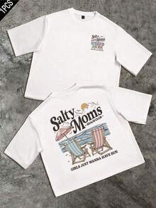 Round Neck Landscape And Letter Print Casual Versatile Daily Wear Short Sleeve T-Shirt - White - View 3