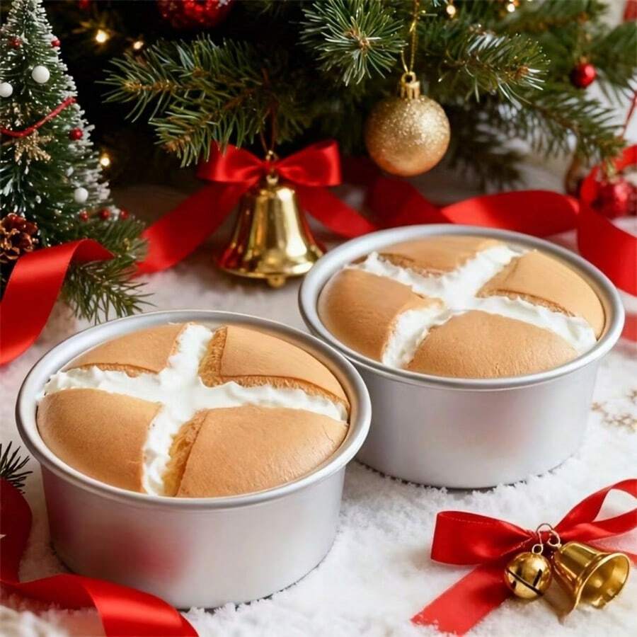 5-Inch Round Cake Mold - Fixed Bottom, Aluminum Non-Stick Baking Pan, Even Heat Distribution, Reusable, Suitable For Baking Chiffon, Mousse Cakes, And Bread. Suitable For Birthdays, Weddings, Parties, And More.