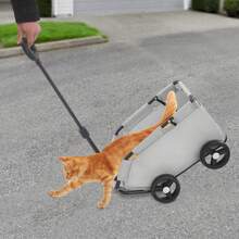 Carrinho de Transporte para Cães e Gatos Mini Dobrável, Carrinho para Animais de Estimação para Viagens com Alça Extensível, Corda de estabilidade e Bolso Lateral, Ideal para Cães de Pequeno Porte até 7,5kg (Preto, Rosa e Cinza) - Cinza - Ver 6