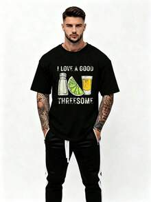 Funny T-Shirt With 'I Love A Good Threesome' And Tequila Print For Bartenders, Casual Graphic Tee For Men And Women, Short Sleeve T-Shirt, 180G Heat Transfer Print, Available In Sizes S-3XL, Suitable For Daily Life, Home, Office, Shopping, And Other Occasions. PIQB - 黑色 - 查看 8
