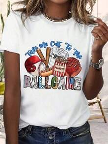 Camiseta gráfica de béisbol casual para mujeres - Camiseta de manga corta con cuello redondo, lavable aáquina, ajuste cómodo para las cuatro estaciones, camiseta de mamá de béisbol, ropa de aficionado al deporte, estilo atlético, tela de fácil cuidadoUnisex - Negro 9 - Ver 6