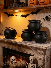 6 Pieces Mini Cauldron Set, Halloween Black Magic Cauldrons, Witch Cauldron Party Supplies (Non-Food Contact Utensils) Share - Color - View 3