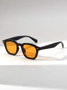 1 Pair Men's Rectangular Thick Rivet Retro Fashion Glasses, Suitable For Outdoor, Beach, Travel, Cycling - Multicolor - View 4