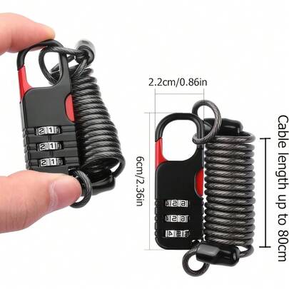  Khóa mũ bảo hiểm cáp thép kết hợp 3 chữ số chống trộm TOSUOD, khóa dây bảo mật đa năng