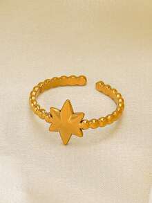 1 chiếc nhẫn điều chỉnh được bằng thép không gỉ mạ vàng 18K hình ngôi sao tối giản, phù hợp cho nữ giới đeo hàng ngày, dự tiệc và các buổi gặp gỡ. - Vàng - Xem 4