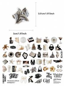 59 piezas Pegatinas de estilo minimalista para chica limpia de oficina, pegatinas decorativas transparentes para portátil, maleta, scrapbook - A - Ver 2
