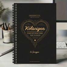 1pc Cologne Spiral Notebook, Black & Gold Color Scheme Showcases Elegance, Heart Pattern And German Text Add Unique Charm. 100 Pages High Capacity, Suitable For Work Records, Study Notes, Diary Writing, Also An Excellent Graduation Or Birthday Gift. - B - View 4