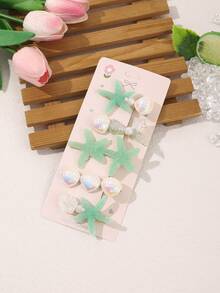 1 Set Cute Ocean Elements Hair Clips, Sweet Girl's Starfish Shell Pearl Decor Hair Clips, Suitable For Daily, Beach, Vacation, Side Bangs Clips, Exquisite Hair Accessories - Multicolor - View 9