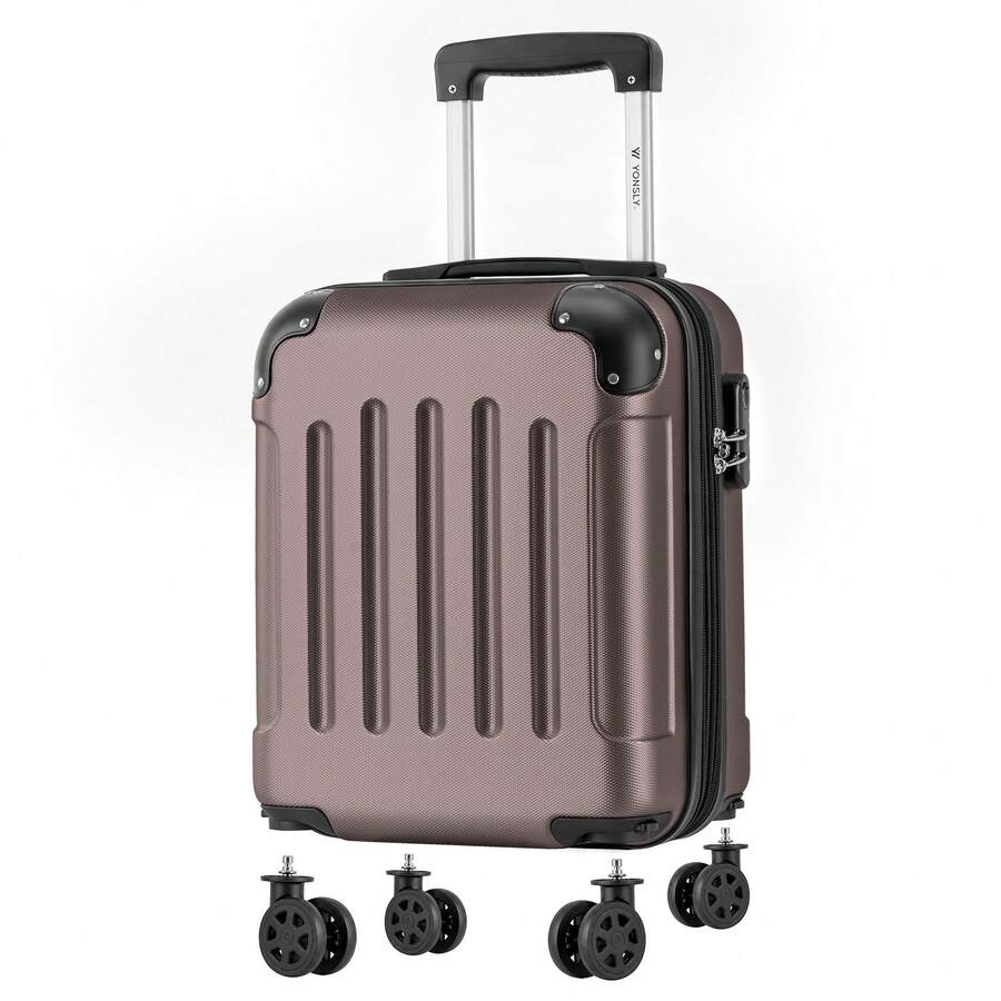 YONSLY 16 Inch Suitcase With Detachable Wheels 360° Combination Lock Double Zipper Soft Rubber Handle Trolley Travel Suitcase For Vacation - 棕色 - 查看 1