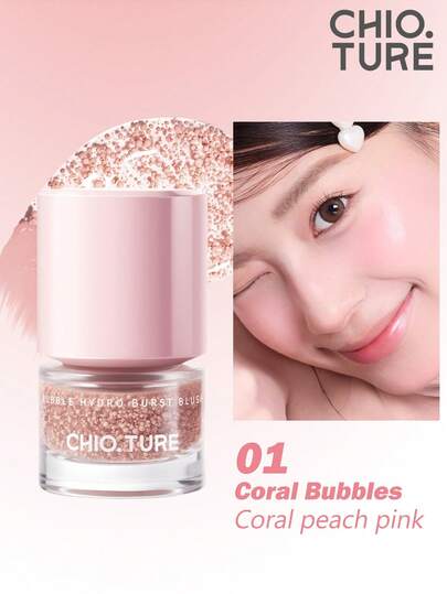 CHIOTURE Rubor líquido espumoso, tonos hidratantes expansibles y contráctiles, iluminador satinado, contorneado 3D estereoscópico, adecuado para maquillaje diario natural