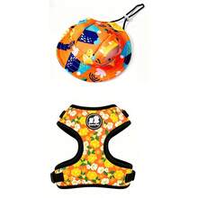 BVEOYPET 2pcs/Set: Dog Harness And Sun Hat Set, Adjustable Floral Pet Harness, Anti-Pull Design, Breathable Puppy Vest Harness + Sun Protection Hat, Suitable For Medium And Small Dogs, Outdoor Dog Walking Pet Supplies - Orange - View 7