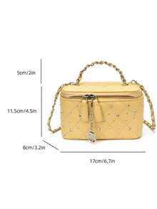 1pc BEIKAMU Rhombus Pattern Handbag Box Design, Fashionable Lipstick & Coin Purse, Elegant Chain Shoulder Crossbody Bag - Yellow - View 3
