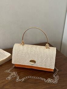 Mini Fashionable Woven Handbag (Random Stitching Color), Woven Bag - Orange - View 7