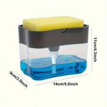 1 Set Kitchen Soap Dispenser - Easy To Refill Liquid, With Sponge Brush Holder, Transparent Design - A - View 4