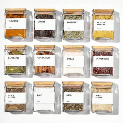 4oz Square Glass Spice Jars With Bamboo Lids Airtight Seasoning Containers With Labels Spoons And Funnel For Kitchen Pantry Organization