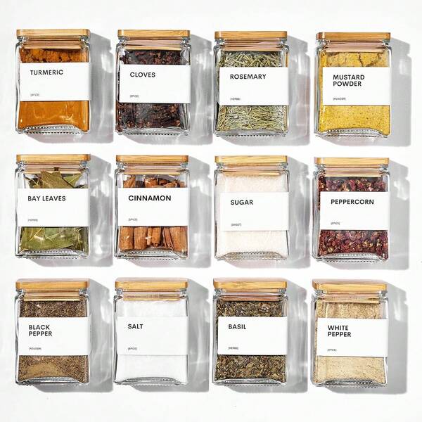 4oz Square Glass Spice Jars With Bamboo Lids Airtight Seasoning Containers With Labels Spoons And Funnel For Kitchen Pantry Organization
