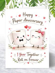 情侣结婚一周年纪念卡，可爱卫生纸卷设计，附赠红色信封 - 週年紀念卡 - 查看 4