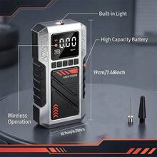 Arrancador de Emergencia para Coche e Inflador de Neumáticos - Banco de Energía Portátil con Pantalla LED, Bomba de Neumáticos Inalámbrica, Inflado Rápido de 150PSI, Linterna y Carga Rápida USB, Sin Necesidad de Energía para Cargar la Batería e Inflar los Neumáticos - T-706/YZ-6602A - Ver 10