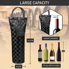 opux - Bolsa de vino para una sola botella bolsa aislada para enfriar vino de viaje para picnic o playa regalo térmico y portátil con un soporte para botellas funda de transporte para mujeres - Cuadro negro - Ver 4