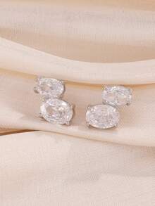 rakol 2pcs Silver Cubic Zirconia Stud Earrings - Silver - View 6