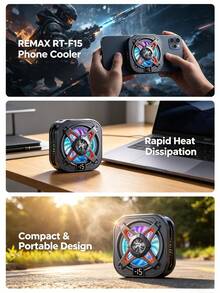 REMAX RT-F15 Semiconductor Magnetic Mobile Phone Cooler: Dedicated For Mobile Phone Cooling, Ensuring Smooth, Lag-Free Performance. Highly Efficient Cooling With Intelligent Temperature Control. Suitable For Mobile Phones, Tablets, Gaming, And Live Streaming. Features Strong Magnetic Attachment And A High-Speed, Silent Fan. - Gun Black - View 9