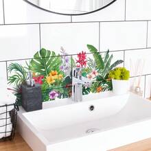 1PC Waterproof Tropical Floral Monstera Wall Decal, Removable PVC Jungle Plant Sticker, Suitable For Bathroom Tiles, Kitchen, Home Decor. - Multicolor - View 3