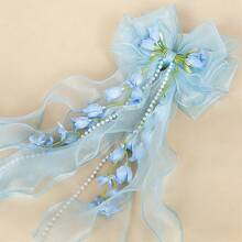 1pc AYLHFO Spring/Summer New Bridal Artificial Flower Mesh Long Ribbon Bow Hair Clip, Women's Fashion Bohemian Style Exaggerated Large Long Ribbon Tulip Bow Hair Clip, Bridal Wedding Hair Accessory, Suitable For Daily And Wedding Party Wear - màu xanh da trời - Xem 13