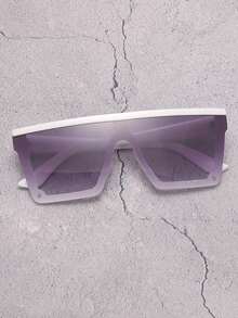 1PC Square Oversized Frame Rivet One-Piece Coated Reflective Mirror Lens Unisex Fashion Glasses Suitable For Street Beach Party Travel Gift Women's Glasses - 白框漸層灰片 - 查看 2