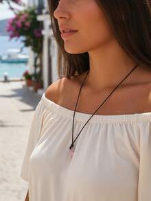 Yumfeel Natural Rose Quartz Ankh Cross Necklace Bohemian Unisex Style Handwoven Everyday Wear Festive/Birthday Gifts Life Symbol Pendant - Pink - View 10
