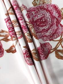 Pantalones estampados de talla grande, [pantalones estampados - no de tela de mezclilla] Pantalones acampanados de ajuste entallado con estampado de imitación de mezclilla, estampado floral, estampado con efecto de tela de imitación de mezclilla, bolsillos y botones de imitación, y estilo vintage de - Azul oscuro - Ver 5