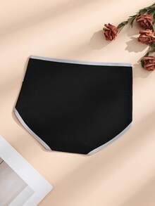 HOTCOM 1件黑色高腰棉質女款內褲，運動休閒風，貼身彈性透氣女用內衣 - 黑色 - 查看 7