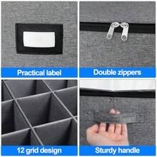 Caja de almacenamiento para copas de vino con divisores para 12 unidades contenedor de almacenamiento de cerámica rígida estuche de cristalería apilable con asas y etiqueta almacenamiento - Grisoscuro - Ver 7