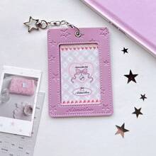 Y2K Star Embossed Photocard Holder, Cute PU Leather 3-Inch Idol Photo Card Case With Keychain, Kawaii ID Badge Protector For Backpack Charm & School - Rectangle - View 8
