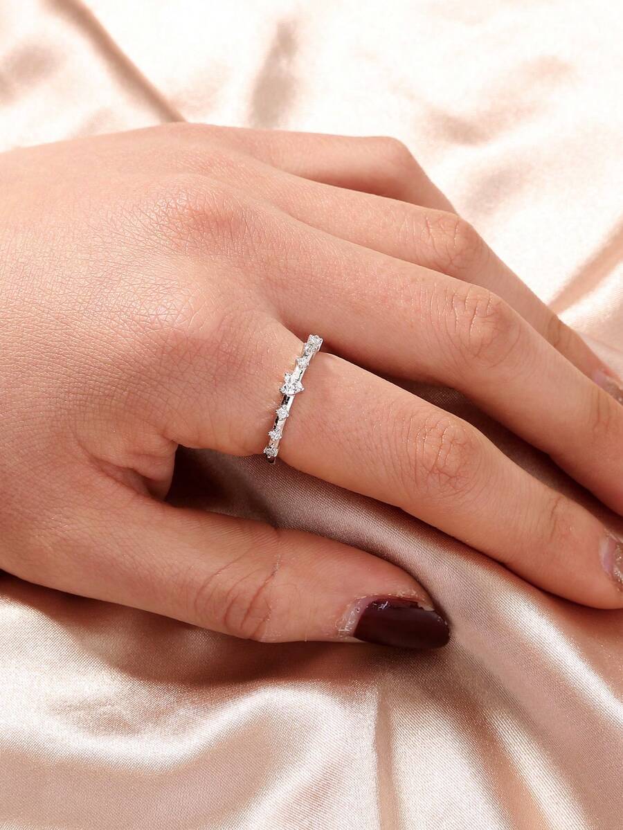 Nooxian 1 pieza Anillo ajustable con forma de corazón de cobre con circonita y strass