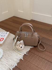 Nueva bolsa de tote de unicolor con colgante, bolso de mano minimalista y versátil, estilo universitario elegante cilíndrico europeo y americano, adecuado para ir al trabajo, compras, viajes, fiestas y la escuela para mujeres - Multicolor - Ver 19