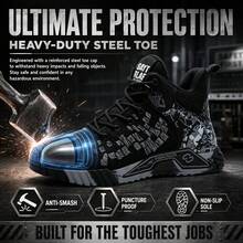 Men's Black High-Top Steel Toe Work Sneakers, Puncture-Proof Safety Shoes With Kevlar Midsole, Breathable Mesh Industrial Work Boots, Anti-Slip Shock Absorption, Wear-Resistant Construction Footwear, Durable All-Day Comfort Safety Shoes For Construction Workers, Warehouse Staff, Factory Workers & Mechanics, ASTM Compliant Protective Work Shoes, Lightweight Indestructible Black Orange Work Footwear For Men - Black - View 2