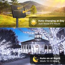 أضواء سلسلة LED بالطاقة الشمسية للاستخدام الخارجي، 200LED/100LED/50LED/20LED أضواء سلسلة جنية مع 8 أوضاع، IPX4، ديكورات مهرجان LED مناسبة للأشجار والفناءات والحدائق والحفلات، ديكور سقف العطلات، حفلات الزفاف، ديكور شجرة عيد الميلاد - أبيض - مشاهدة 7